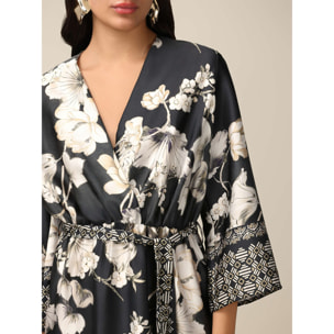 Oltre - Vestido midi de raso floral - Negro