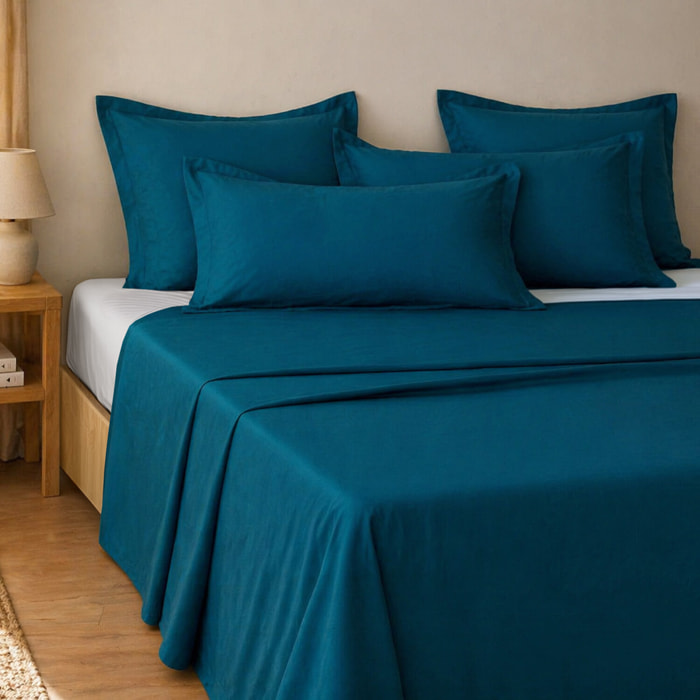 Parure de drap 100% coton uni - bleu canard