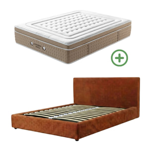 Ensemble matelas Bali & lit coffre Colisée | Mémoire de forme et ressorts ensachés | Grande capacité de stockage | Velours côtelé | Terracotta