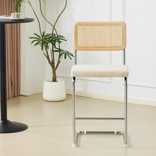 Lot de 2 tabourets de bar en cannage et velours côtelé - MUSE