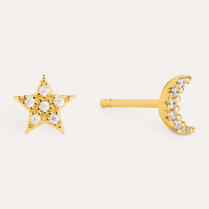 Orecchini Moon & Star Argento Placcato Oro