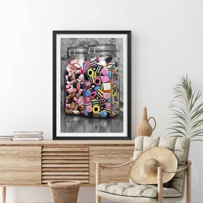 Affiche bonbons arlequins et roudoudous Affiche + cadre en bois - Noir