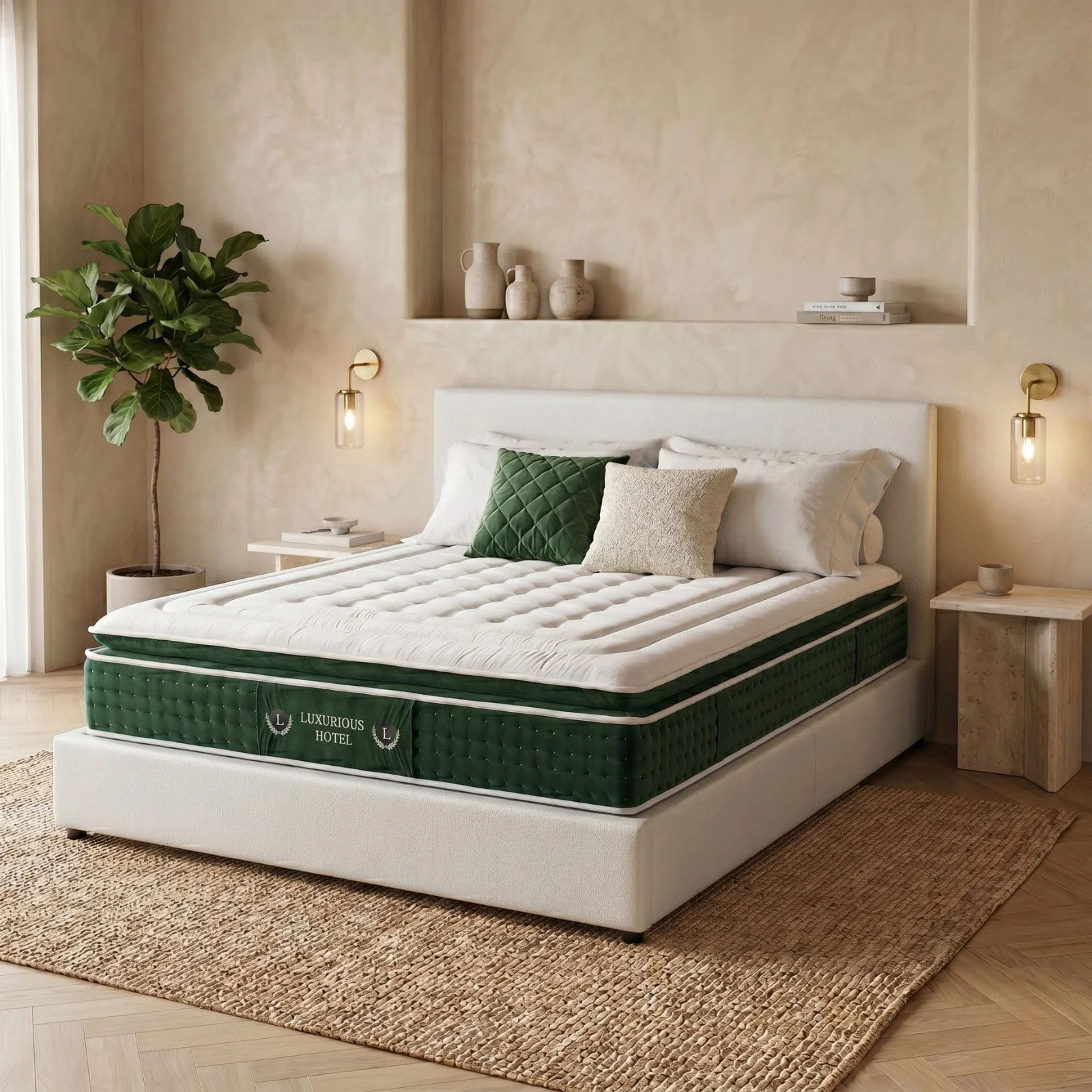 Ensemble matelas Jade & lit coffre Colisée | Mémoire de forme et ressorts ensachés | Grande capacité de stockage | Simili cuir | Blanc