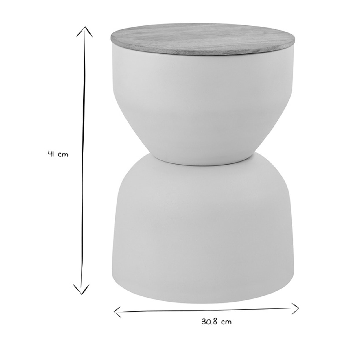 Table d'appoint ronde design avec rangement en métal grège et bois manguier massif D30 cm YOYO