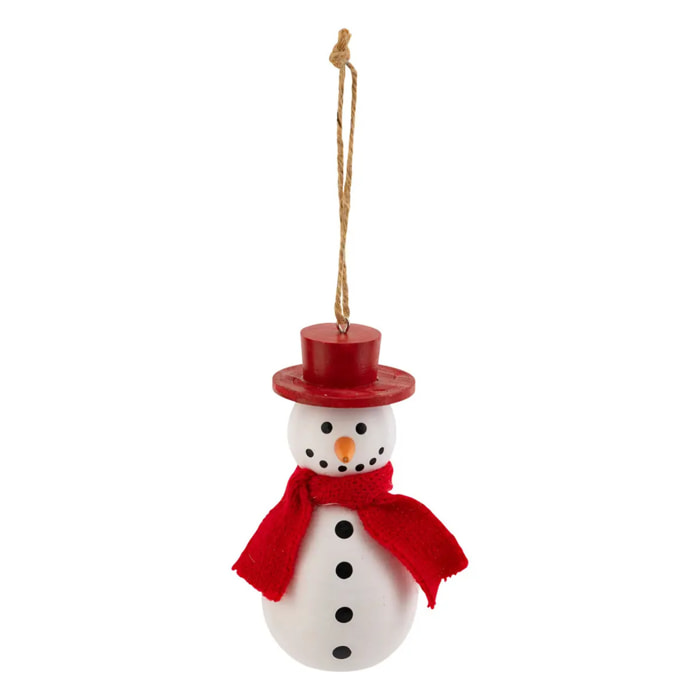 Sujet bonhomme de neige écharpe bois H.10cm blanc