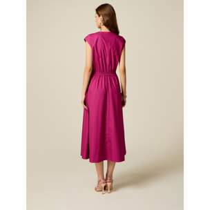 Oltre - Vestido flare en popelín con detalle joya - Fuchsia