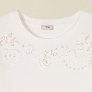 Oltre - T-shirt in cotone con ricamo traforato - Bianco