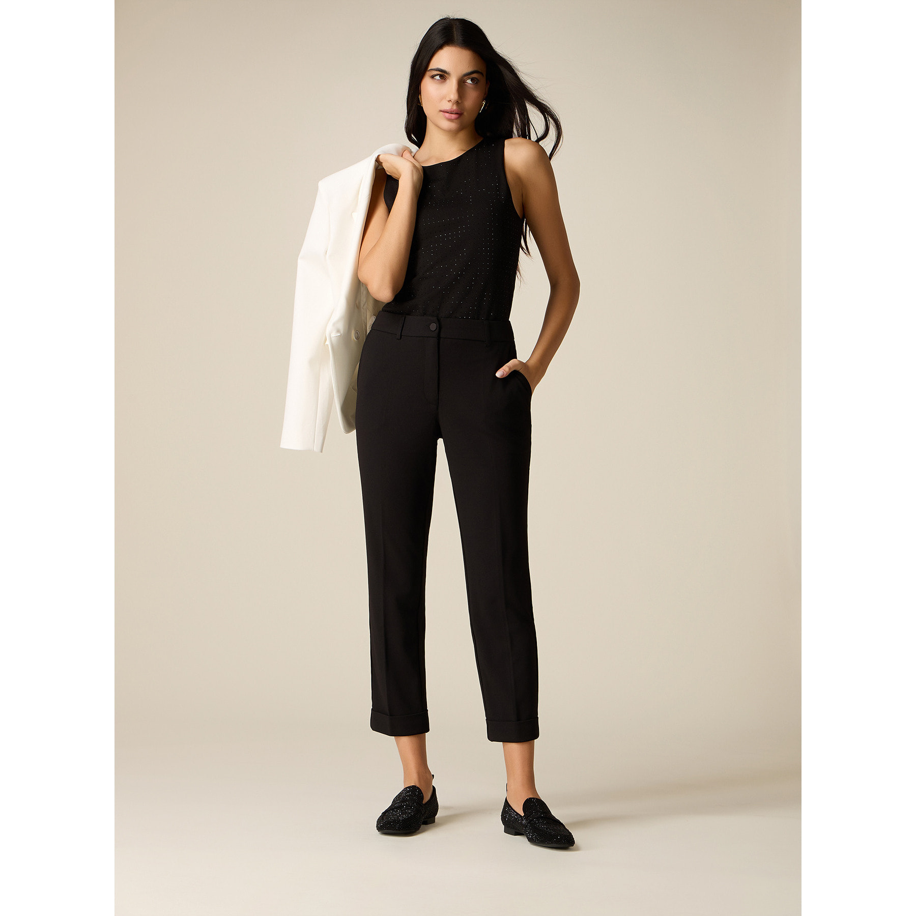 Oltre - Pantalones cropped de tejido crepé - Negro