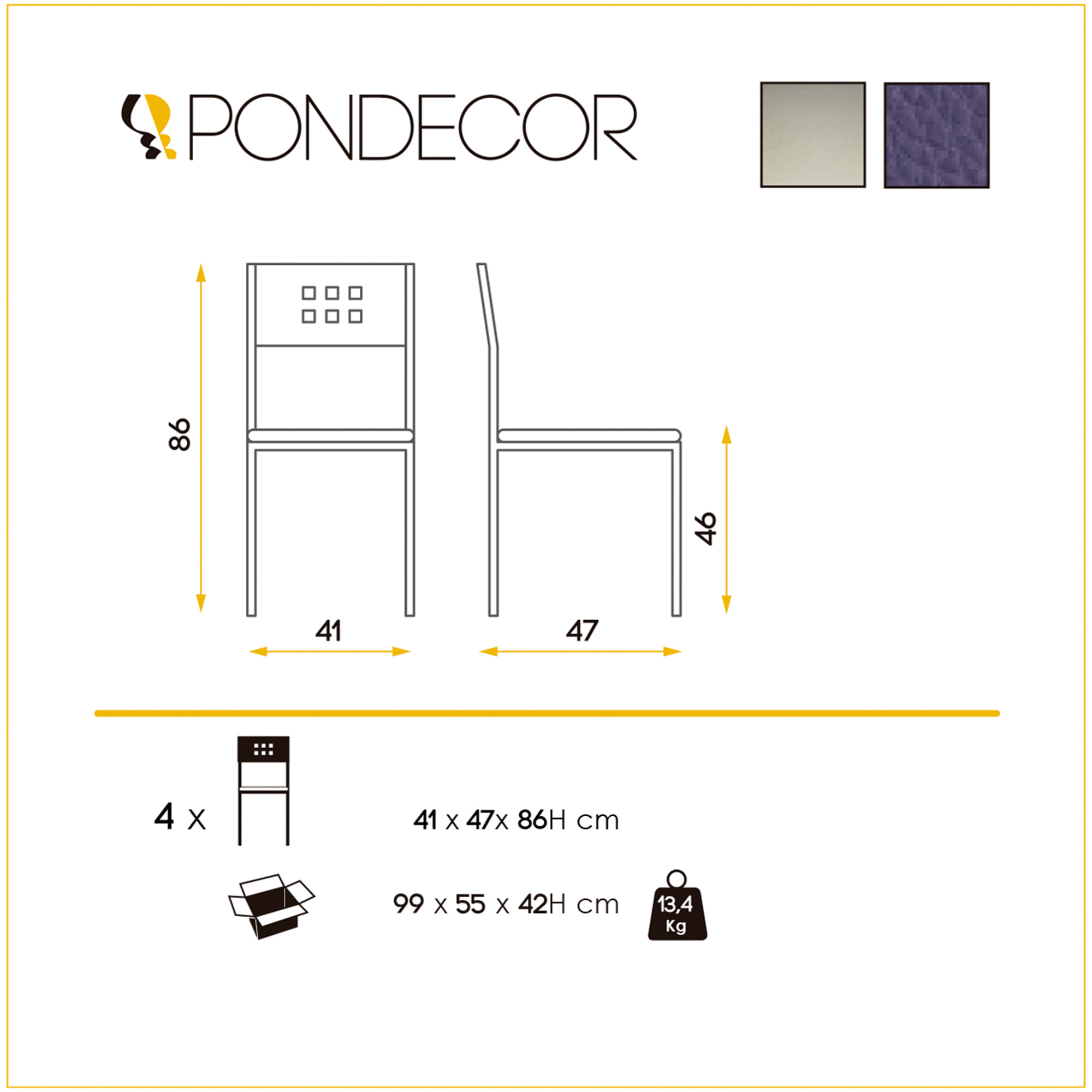 Set de 4 sillas – Polipiel lisa con diseño minimalista