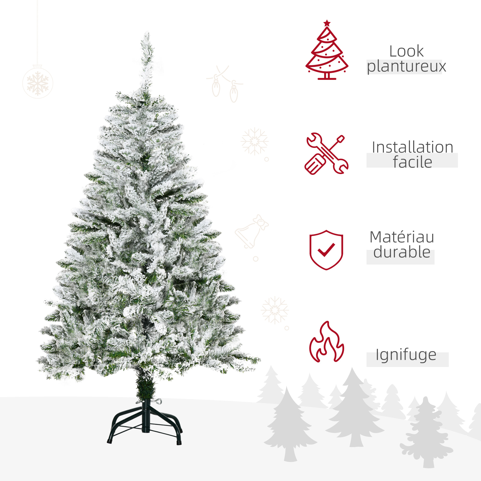 Sapin de Noël artificiel aspect enneigé Ø 70 x 120H cm 200 branches épines imitation Nordmann grand réalisme