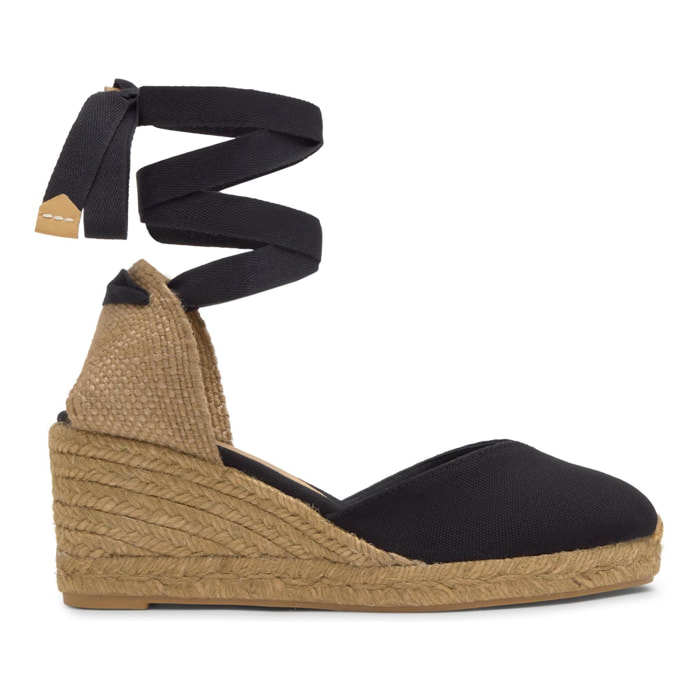 Alpargata de cuña 6 cm en lona de algodón con pala en v y lazo