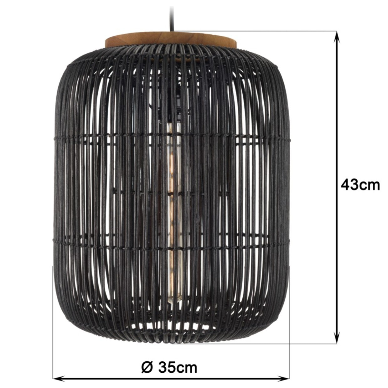 SIXTINE - Suspension 'allongée' 35x35cm en rotin couleur noire et teck