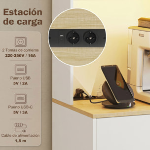 Alacena de Cocina con Luces LED y Estación de Carga, Control por APP, Mueble Auxiliar de Cocina con 4 Puertas, Cajón, Encimera Abierta para Microondas, Estantes Ajustables, 71x40x180 cm, Blanco