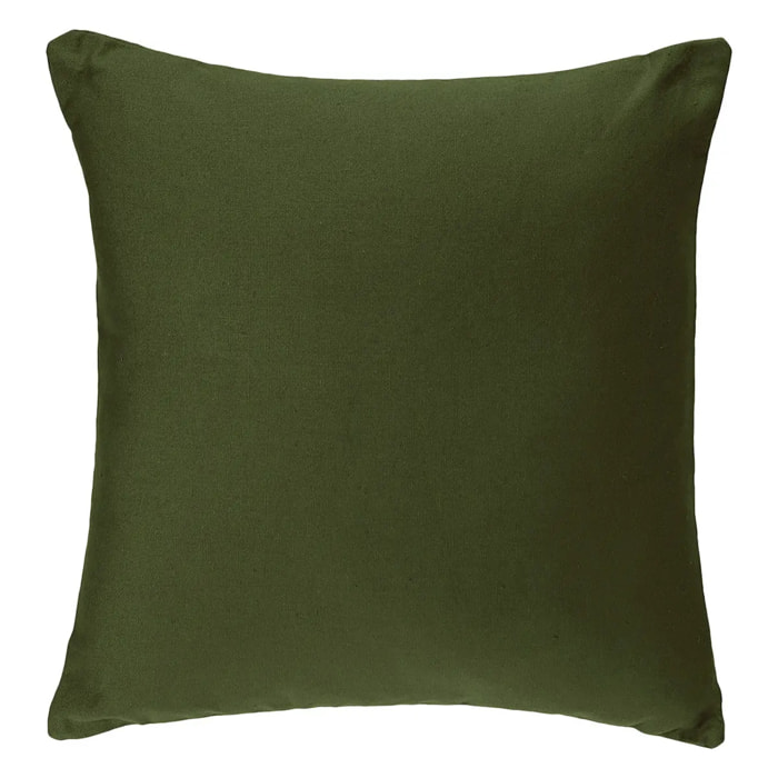 Coussin déhoussable coton vert kaki 38x38cm