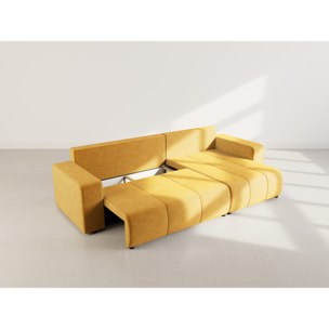 Nicole - Canapé d'angle réversible 5 places convertible avec coffre en tissu - Jaune