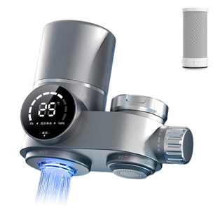 Purificador de agua 716 para grifo con pantalla inteligente, filtro antical y de cloro, sistema de filtración multicapa, doble salida y tecnología UV antibacteriana.