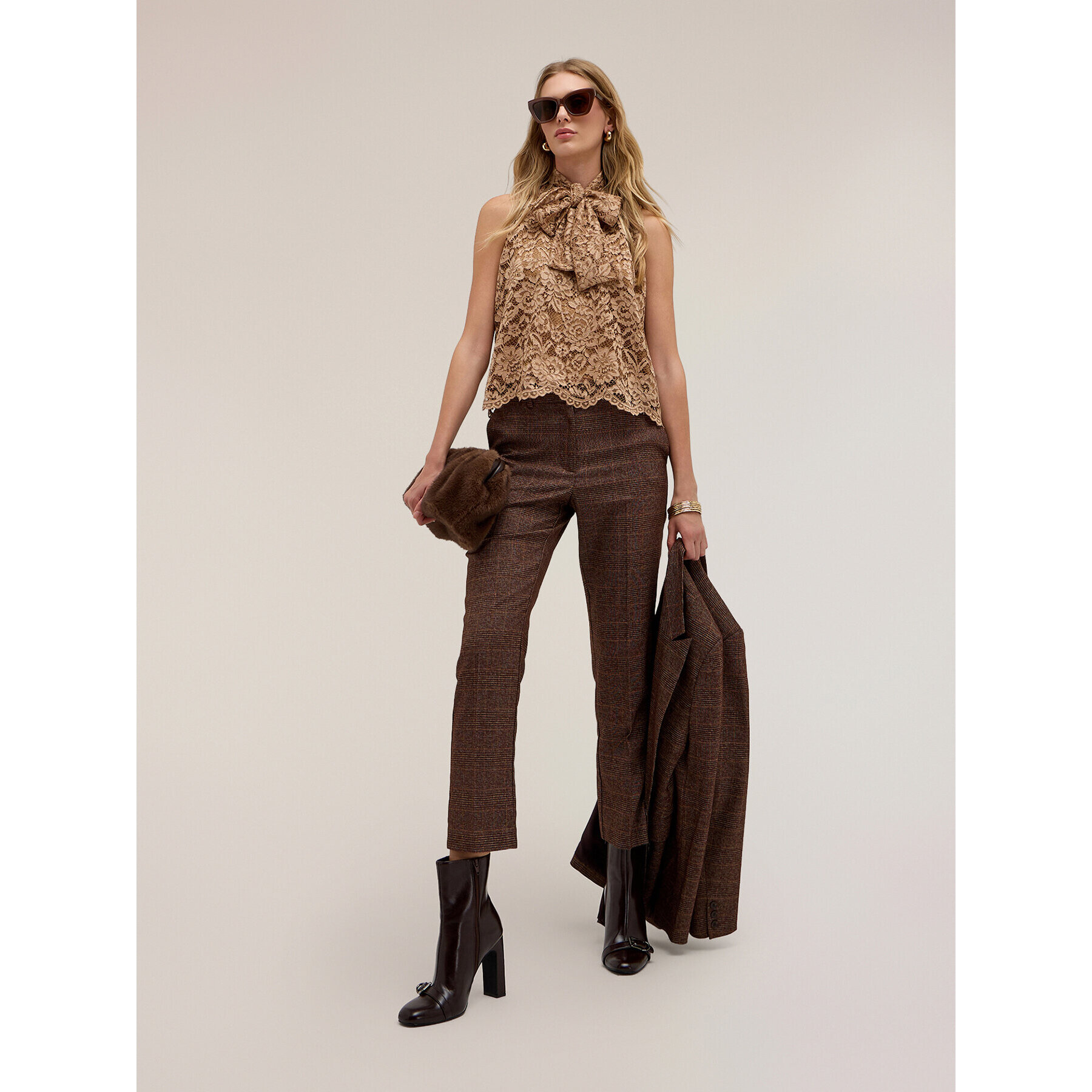 Motivi - Blusa in pizzo con fiocco - Beige