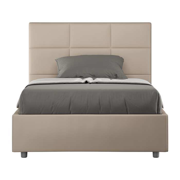 Cama con almacenaje acolchada 140x190 cuero sintético gris paloma Mika