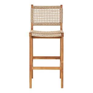 Sgabello da banco Derby in teak naturale con intreccio in rattan PE