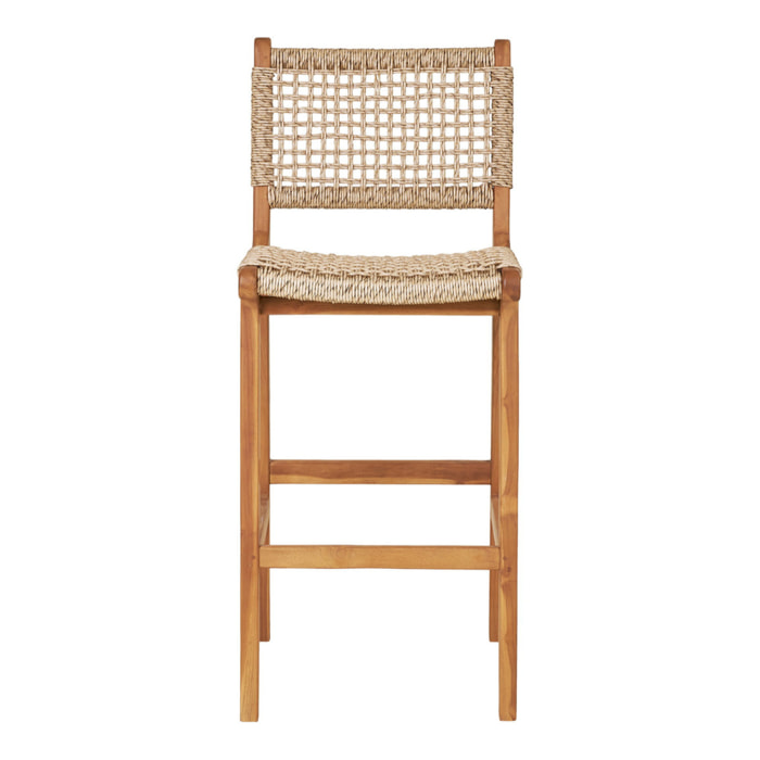 Sgabello da banco Derby in teak naturale con intreccio in rattan PE