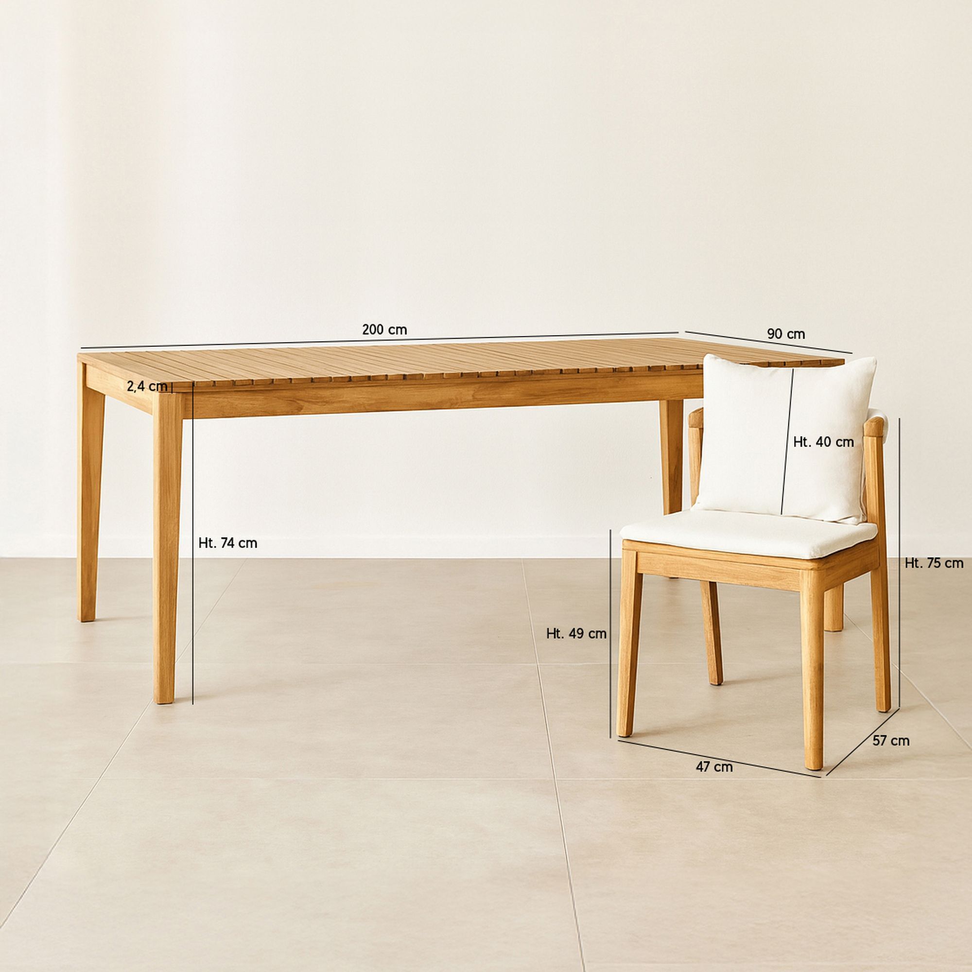 Ensemble table et 8 chaises de jardin en bois d'acacia avec coussin FIDJI