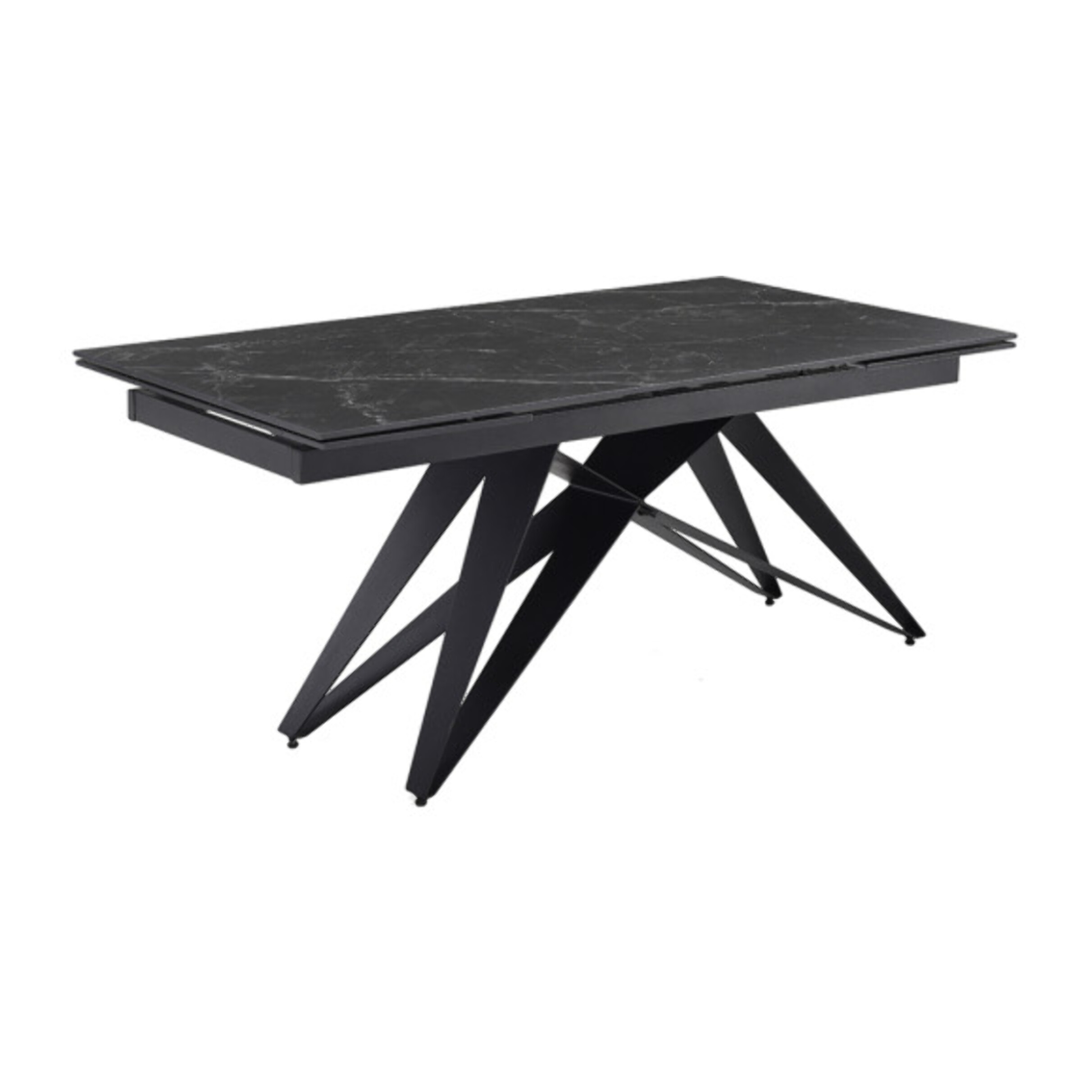 Table extensible céramique noir marbré 180/260cm - 8 piètements - UNIK