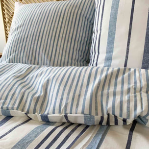 Parure housse de couette imprimé 100% coton - calanque - blanc