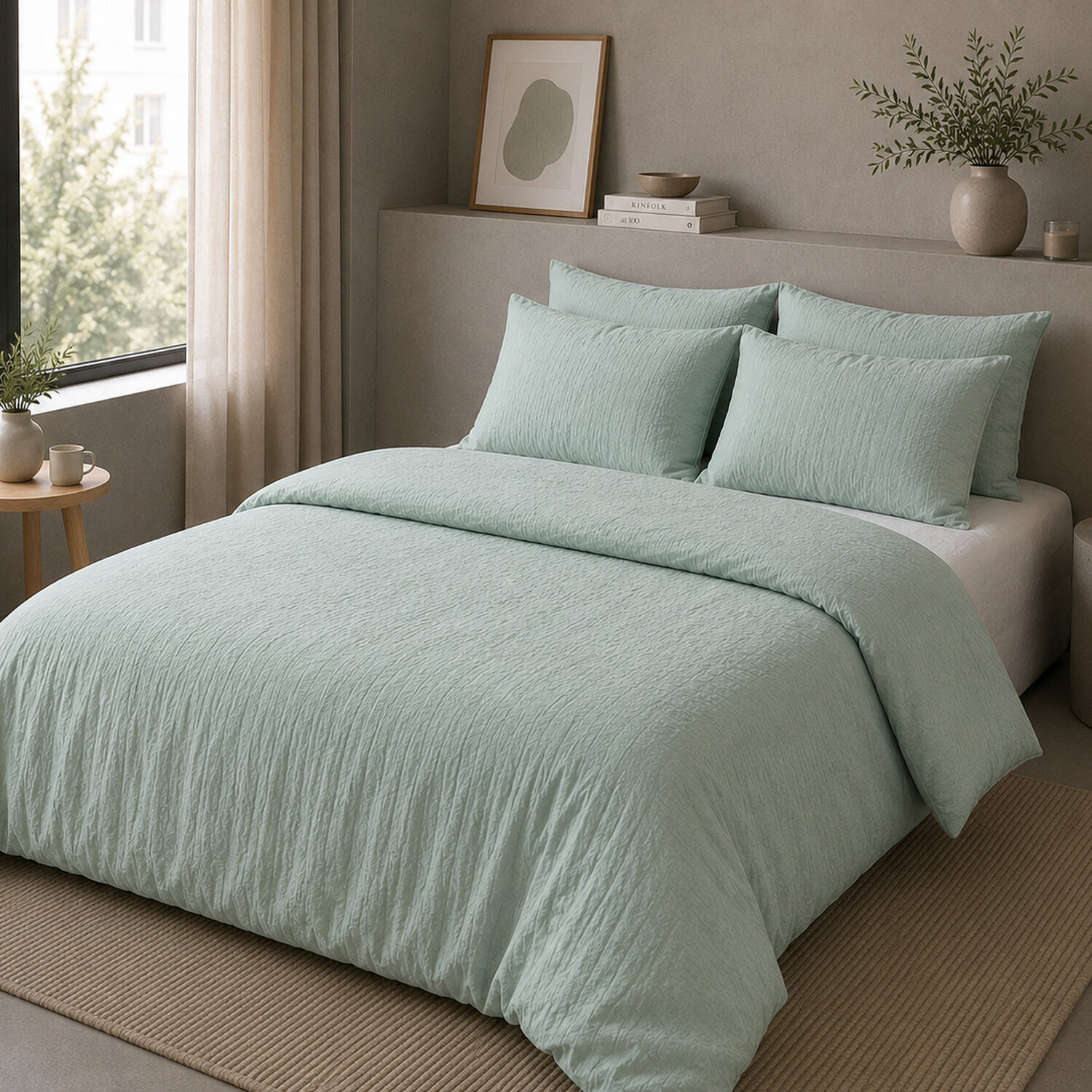 Housse de couette 100% gaze de coton lavé vert givrée