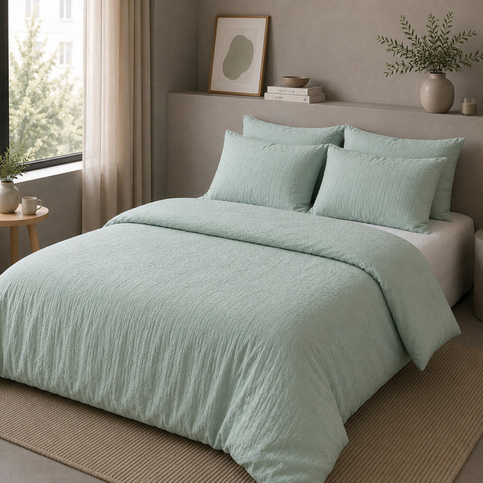 Housse de couette 100% gaze de coton lavé vert givrée
