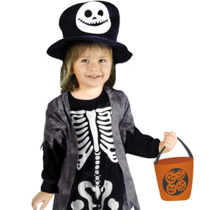 Costume Carnevale Scheletrino Baby Skeleton Borsa Portadolci Nero Bambino