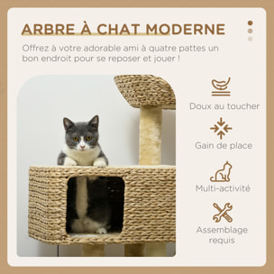 Arbre à chat style cosy chic griffoirs sisal naturel équipement multiple peluche jacinthe d'eau beige