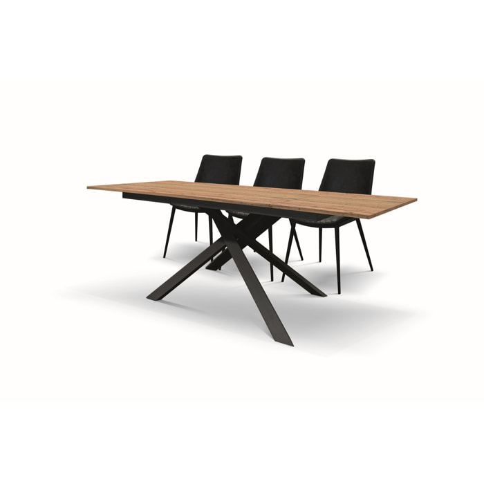 Tavolo VOLPAIA in legno, finitura rovere rustico e metallo verniciato antracite, allungabile 160x90 cm - 210x90 cm