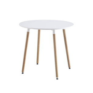 Table à manger blanche ronde Ø80cm MDF et bois de hêtre - Hedvig
