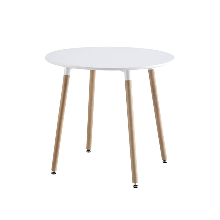 Table à manger blanche ronde Ø80cm MDF et bois de hêtre - Hedvig
