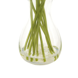 Composition tulipes avec vase "Hector" blanc H28,5cm