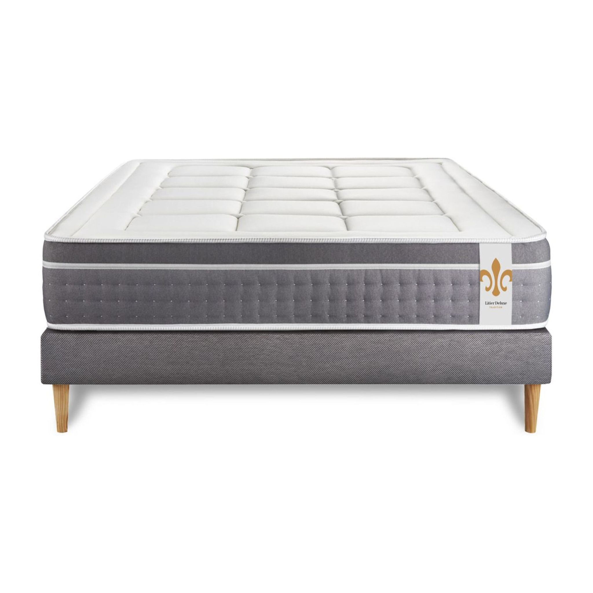 Ensemble Matelas Trente - 30cm - Ressorts ensachés et mémoire de forme - Confort hôtelier - Sommier kit Gris