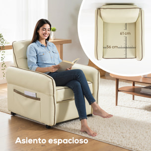 Butaca de Salón, Sillón Relax Moderno, 80x81x90 cm, Tapizada en Cuero Sintético, Acolchado Grueso, Asiento Ancho, Reposabrazos y Bolsillo Lateral, Montaje Rápido, Beige