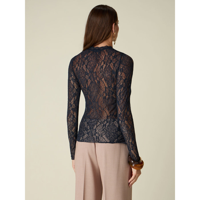 Oltre - T-shirt in pizzo see-through - Blu
