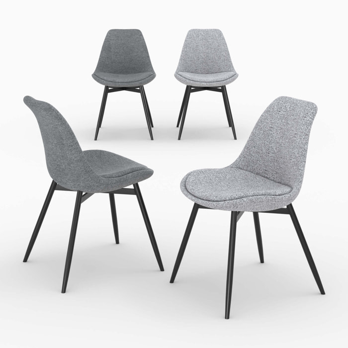 Pack 4 chaises en tissu gris chiné foncé et clair - Flippi