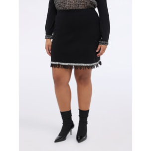 Fiorella Rubino - Gonna tubino corta in maglia con frange - Nero