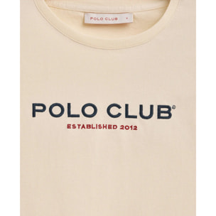 Camiseta color crudo manga larga y logo bordado Established 2012 Polo Club