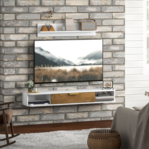 Mueble de Salón Mueble de Comedor con Estante de Pared Mueble de TV Armario Compartimentos Orificios para Cables para Televisión de Pared 120x24x16 cm Blanco