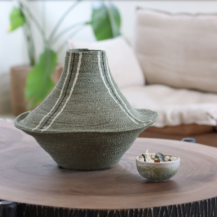 Vase en jonc de mer vert h31cm OULAD