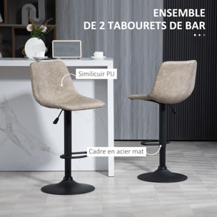 Lot de 2 tabourets de bar Vintage hauteur réglable pivotant avec repose-pied PU avec surpiqûres beige