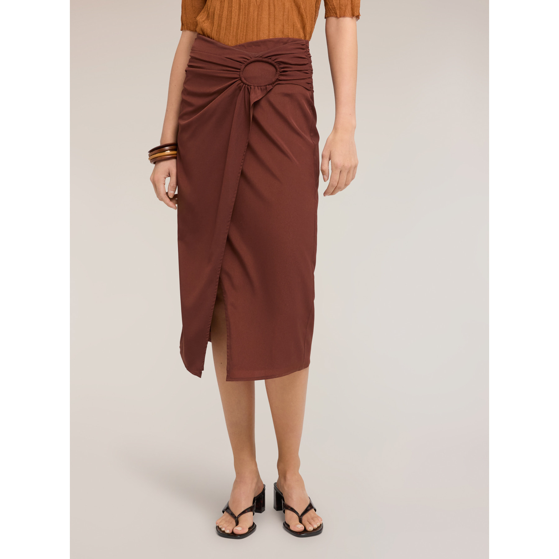 Motivi - Gonna tubino con drappeggio - Marrone