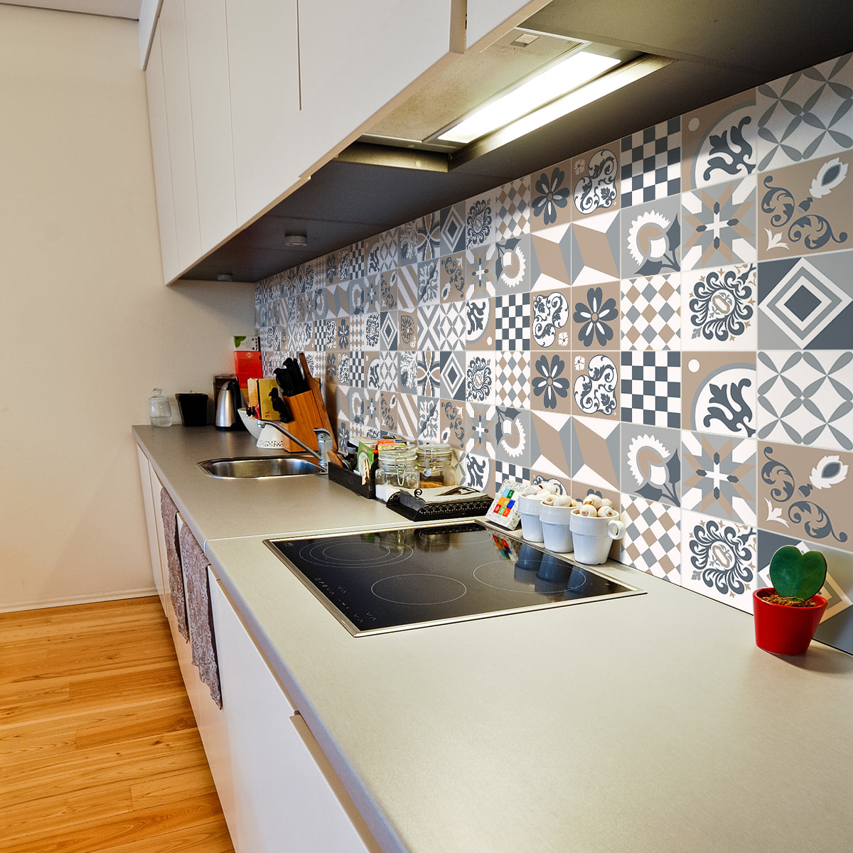 Stickers muraux - Sticker Mural Carrelage adhésif Cuisine Salle de Bain - 60 STICKERS CARREAUX DE CIMENT AZULEJOS CHARLOTINA