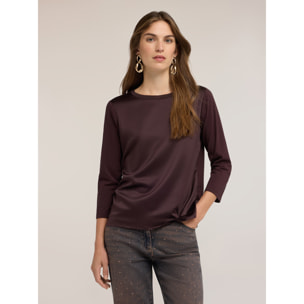 Motivi - T-shirt bimaterica a maniche tre quarti - Marrone