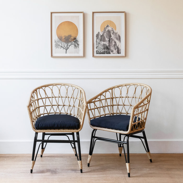 Lot de 2 fauteuils en rotin synthétique avec coussins AIKO