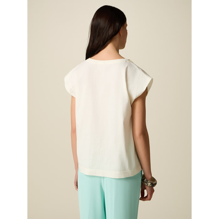 Oltre - T-shirt in cotone con cristalli - Bianco