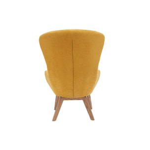 Fauteuil scandinave en tissu effet velours jaune moutarde et bois ESKUA